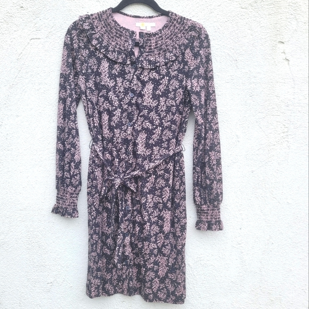Boden black pink branches tie long sleeve dress size 4R